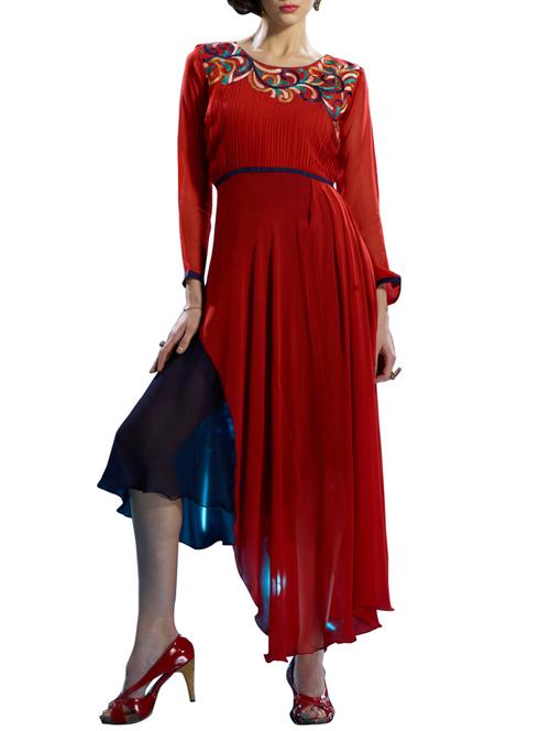 red georgette long kurta - 10092266 - Very Small Image - 1