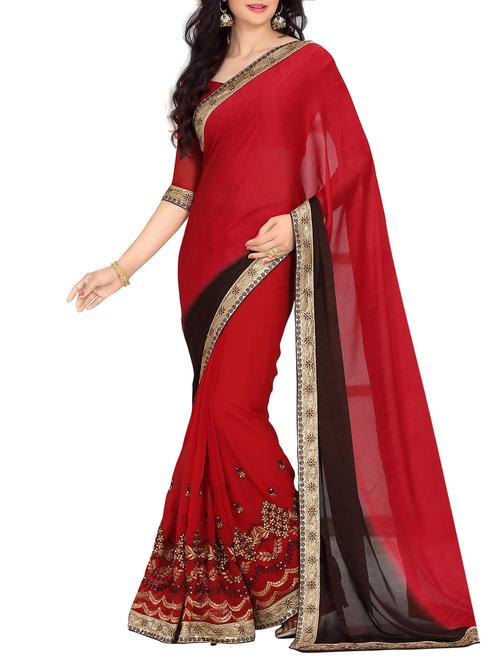 red georgette saree - 10099189 - Very Small Image - 1