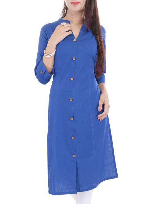 blue cotton straight kurta - 10099548 - Very Small Image - 1