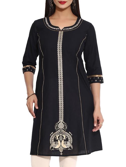 black rayon a line kurta - 10103354 - Very Small Image - 1