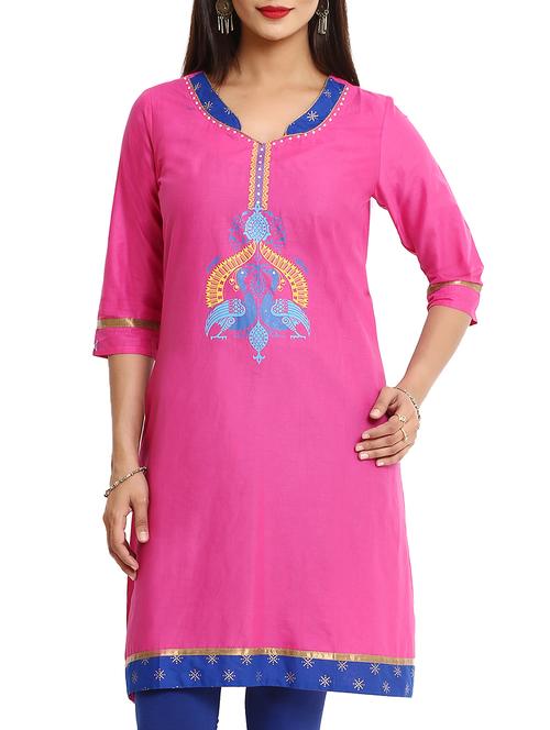 pink rayon straight kurta - 10103357 - Very Small Image - 1