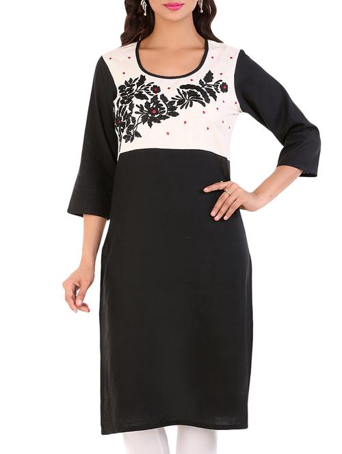 black cotton flex straight kurta - 10103375 - Very Small Image - 1