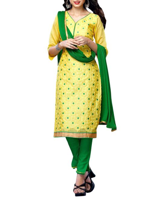 yellow chanderi unstitched suit - 10104537 - Very Small Image - 1