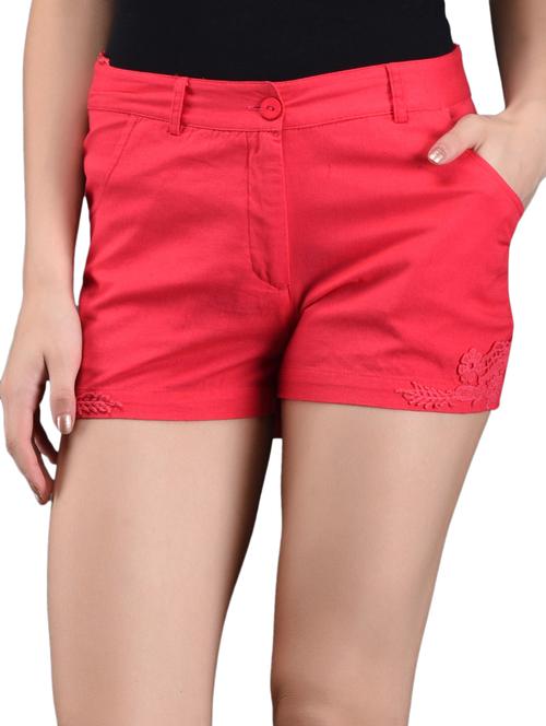 Solid Red Cotton Shorts - 1010682 - Very Small Image - 1