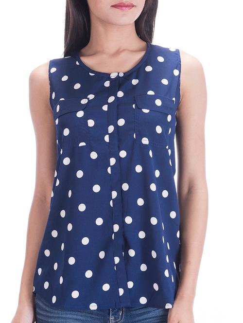 blue poly crepe top - 10110035 - Very Small Image - 1
