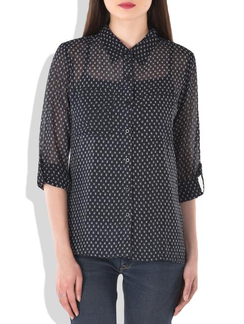 black, white poly georgette shirt - 10111782 - Very Small Image - 1