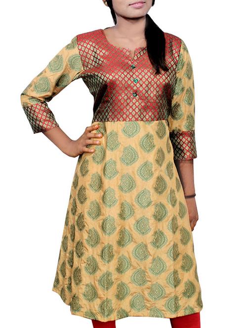 beige chanderi kurta - 10114672 - Very Small Image - 1