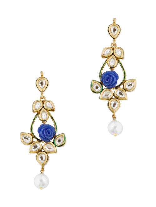 adwitiya collection 24k gold plated violet kundan embellished flower earrings - 10119280 - Very Small Image - 1