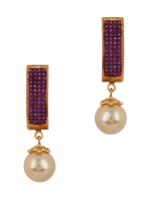 adwitiya collection 24k gold plated fuchsia embellished drop earrings - 10119347 - Very Small Image - 1