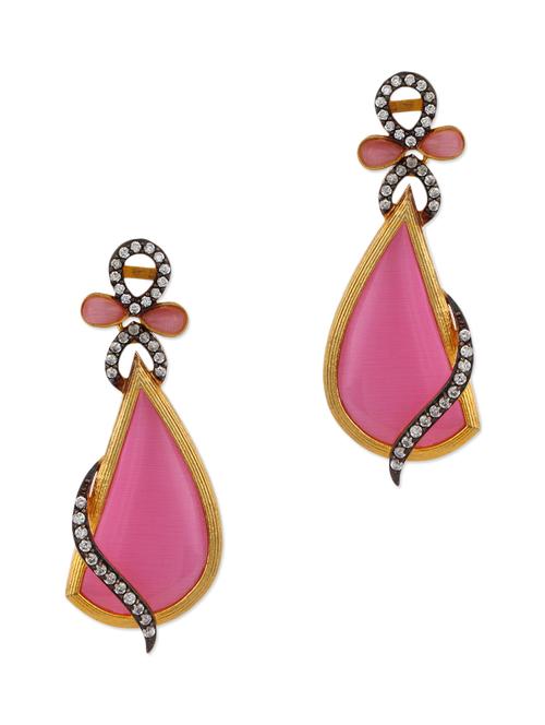 adwitiya collection 24k gold plated pink stone embellished tear drop earrings - 10119351 - Very Small Image - 1