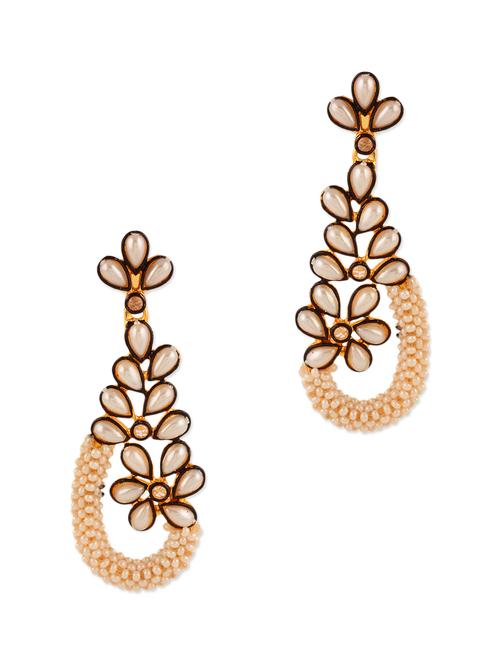 adwitiya collection 24k gold plated cream stones and pearl embellished flower earrings - 10119372 - Very Small Image - 1