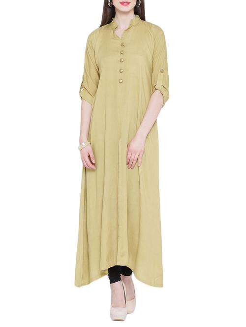 beige rayon high slit kurta - 10125206 - Very Small Image - 1