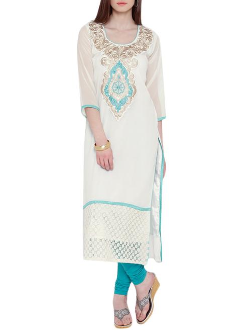 white rayon embroidered straight kurta - 10125234 - Very Small Image - 1