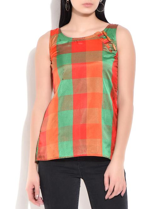 green, red, orange silk top - 10125801 - Very Small Image - 1