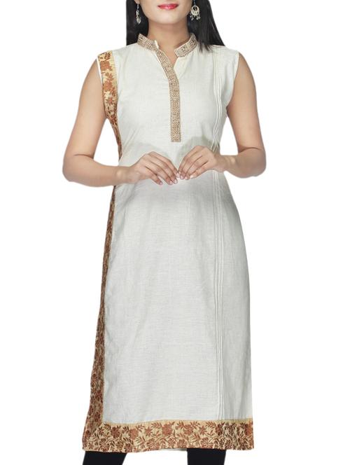 cream cotton kurti - 10126681 - Very Small Image - 1