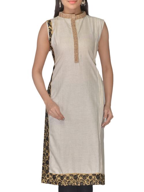 cream cotton kurti - 10126682 - Very Small Image - 1