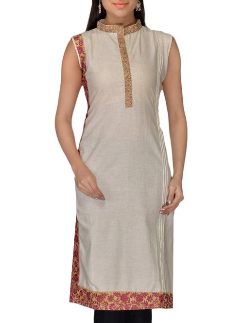 cream cotton kurti - 10126683 - Very Small Image - 1