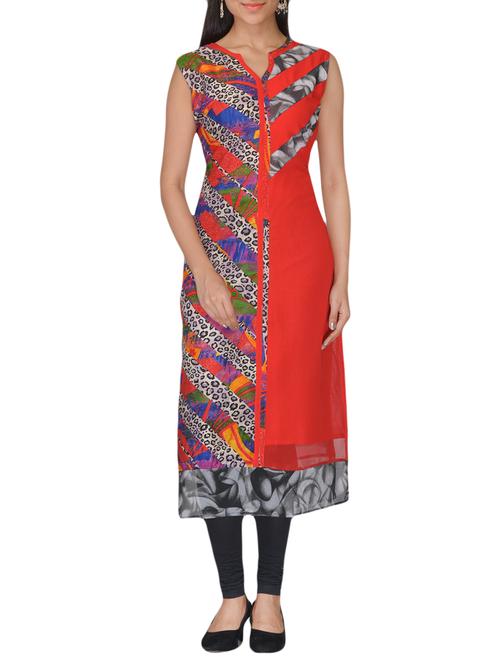 red faux georgette kurti - 10126704 - Very Small Image - 1