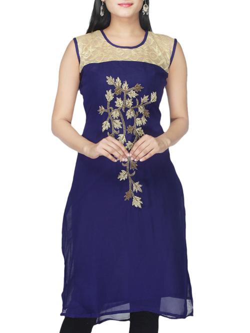navy blue & beige faux georgette kurti - 10126767 - Very Small Image - 1