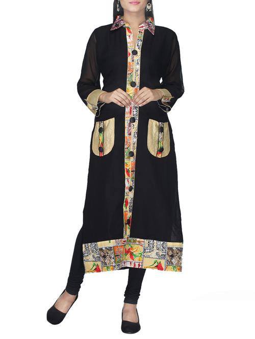 black faux georgette kurti - 10126816 - Very Small Image - 1