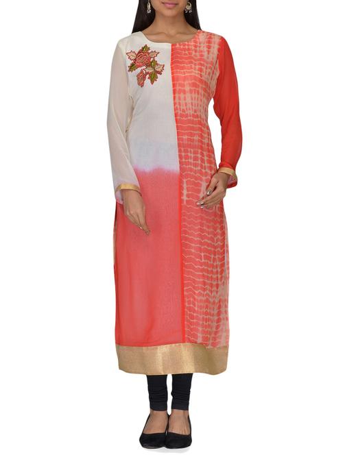 cream , rust faux georgette kurti - 10126854 - Very Small Image - 1