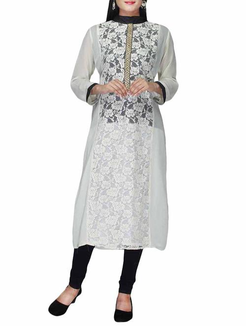 cream faux chifon kurti - 10126861 - Very Small Image - 1