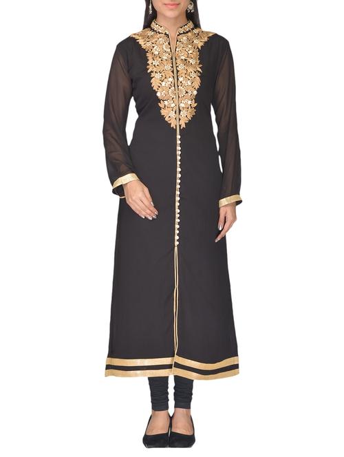 black faux georgette kurti - 10126922 - Very Small Image - 1