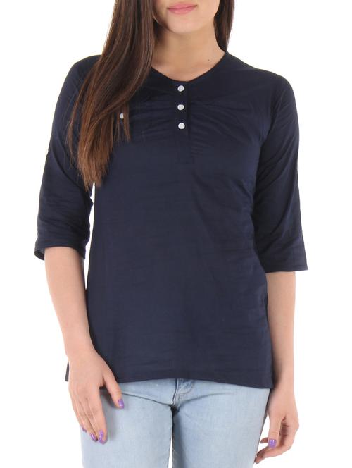dark blue cotton straight top - 10127983 - Very Small Image - 1