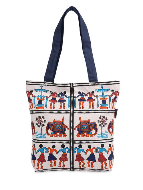 white-multicolored printed canvas shopping bag - 1012829 - Very Small Image - 1