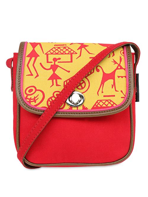 warli flap print canvas sling bag - 1012861 - Very Small Image - 1