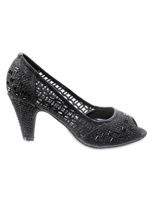 glittery black crystal embellished peep toe pumps - 1013575 - Very Small Image - 1