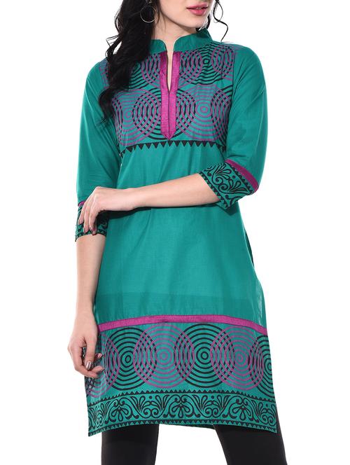 sea green cotton kurta - 10140451 - Very Small Image - 1
