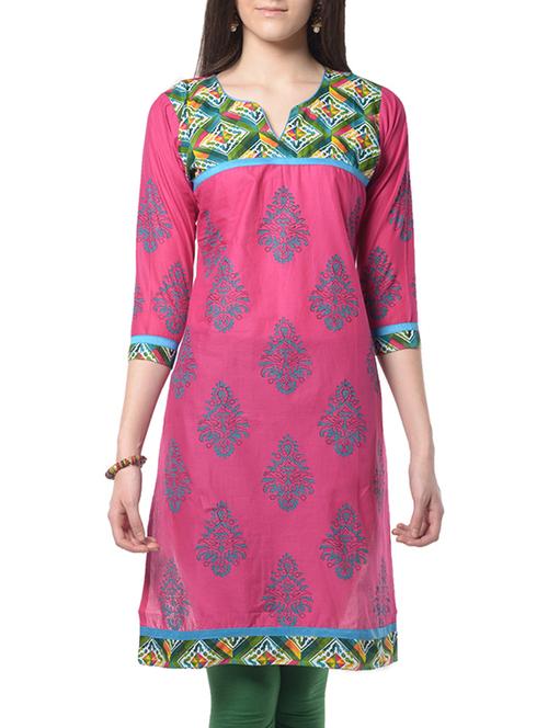 pink cotton straight kurta - 10144257 - Very Small Image - 1