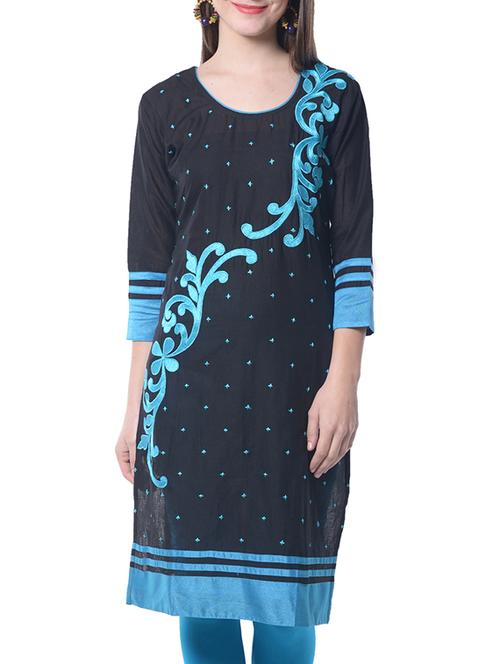 black cotton straight kurta - 10144266 - Very Small Image - 1