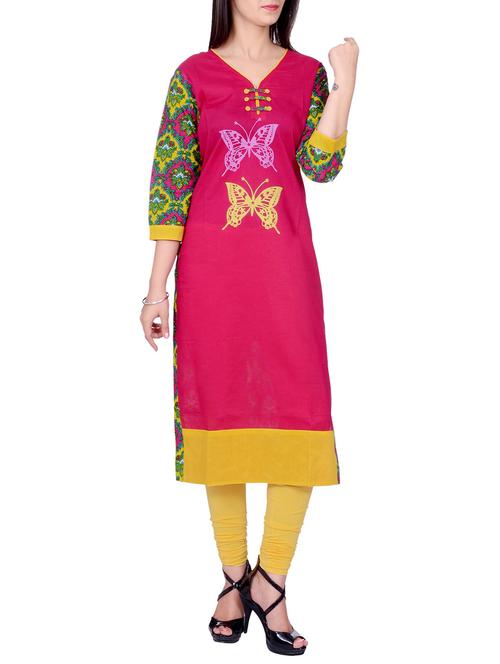 pink cotton kurta - 10146600 - Very Small Image - 1