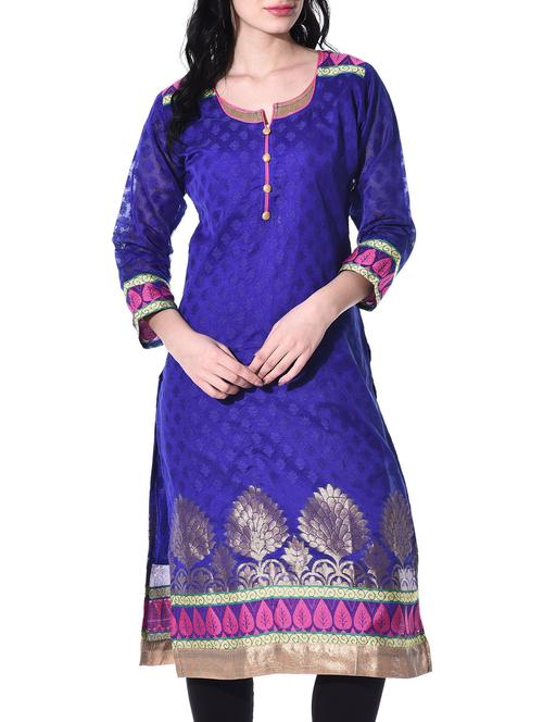 blue chanderi kurta - 10147557 - Very Small Image - 1