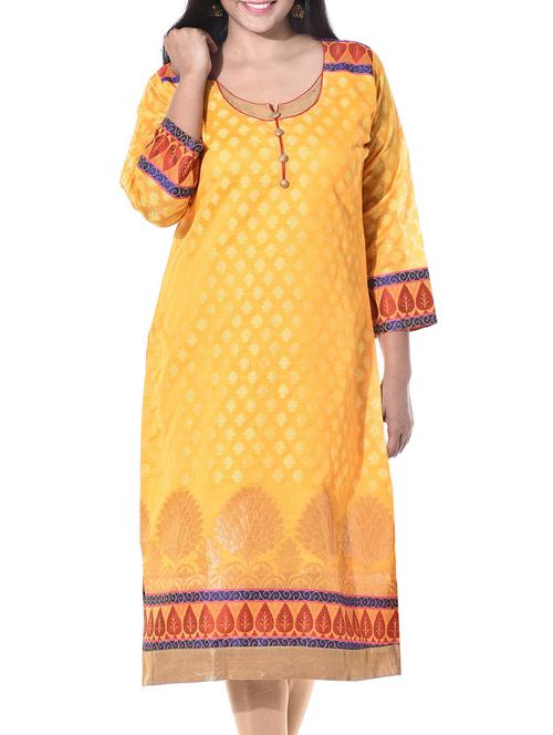 yellow chanderi kurta - 10147558 - Very Small Image - 1