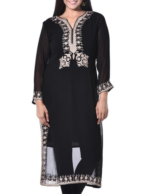 black poly georgette kurta - 10147560 - Very Small Image - 1