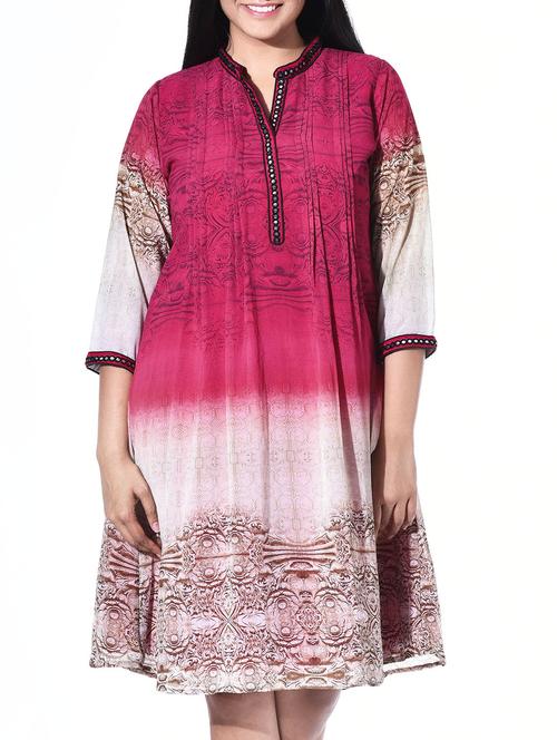 fuchsia, beige poly georgette kurta - 10147579 - Very Small Image - 1