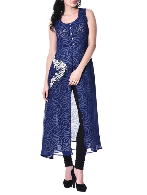 blue poly georgette kurta - 10147612 - Very Small Image - 1