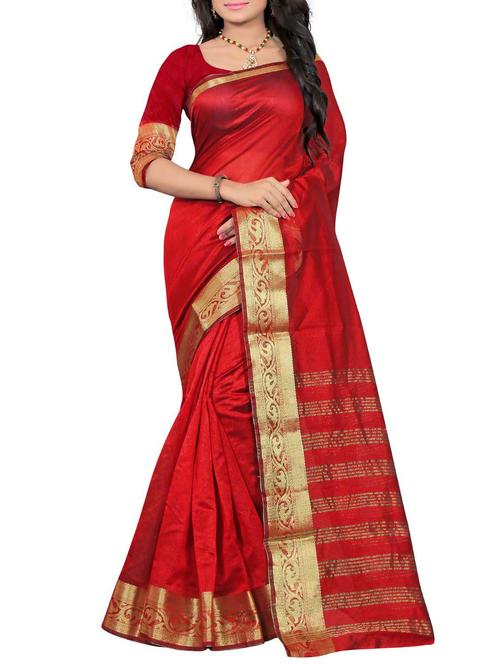 red silk saree - 10152017 - Very Small Image - 1
