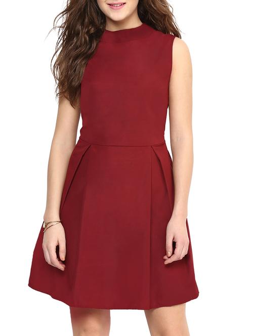  maroon solid sleeveless peplum dress - 10155760 - Very Small Image - 1