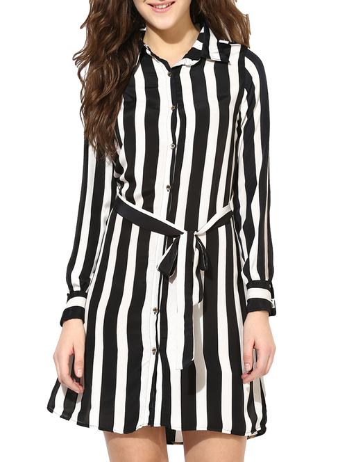 white solid collared striped a-line dress - 10155766 - Very Small Image - 1