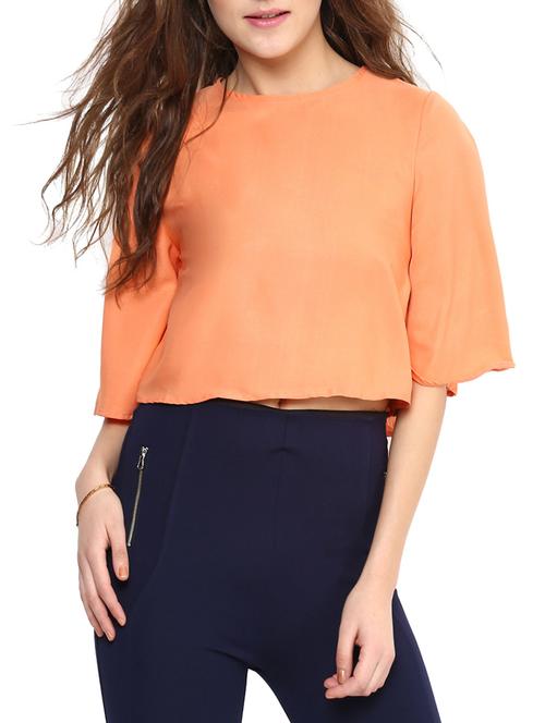 orange solid casual rounded neck top - 10155793 - Very Small Image - 1