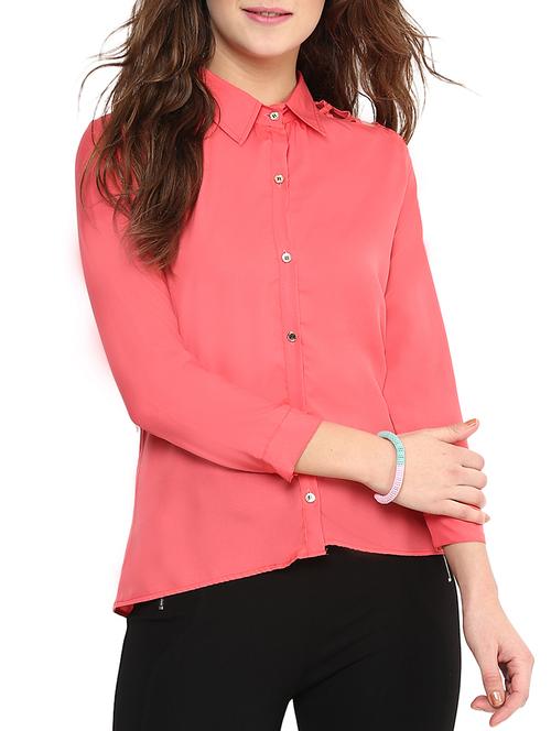 coral solid casual collared shirt - 10155796 - Very Small Image - 1