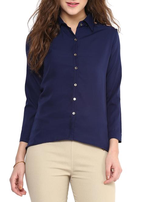 navy blue solid button down shirt - 10155798 - Very Small Image - 1