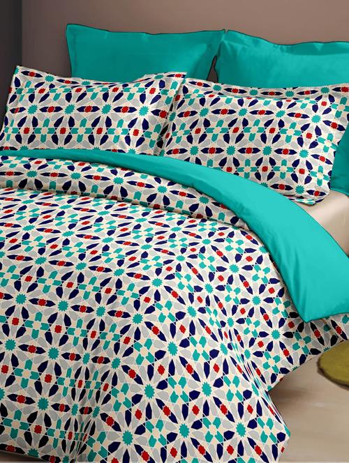 dreamscape 220tc 100% cotton blue floral double bedsheet set - 10155967 - Very Small Image - 1