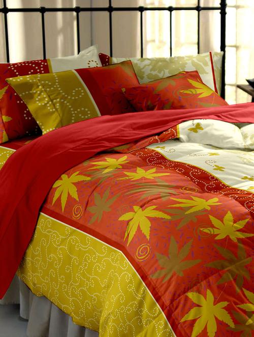 dreamscape 220tc 100% cotton red  floral double bedsheet set - 10155972 - Very Small Image - 1