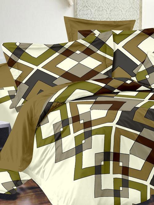 dreamscape 100% cotton 220tc green  geometric double bedsheet with 2 pillow covers - 10155998 - Very Small Image - 1