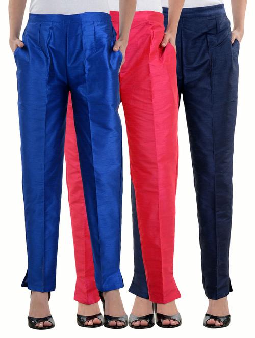 pink,royalblue,navyblue silk trousers - 10165993 - Very Small Image - 1